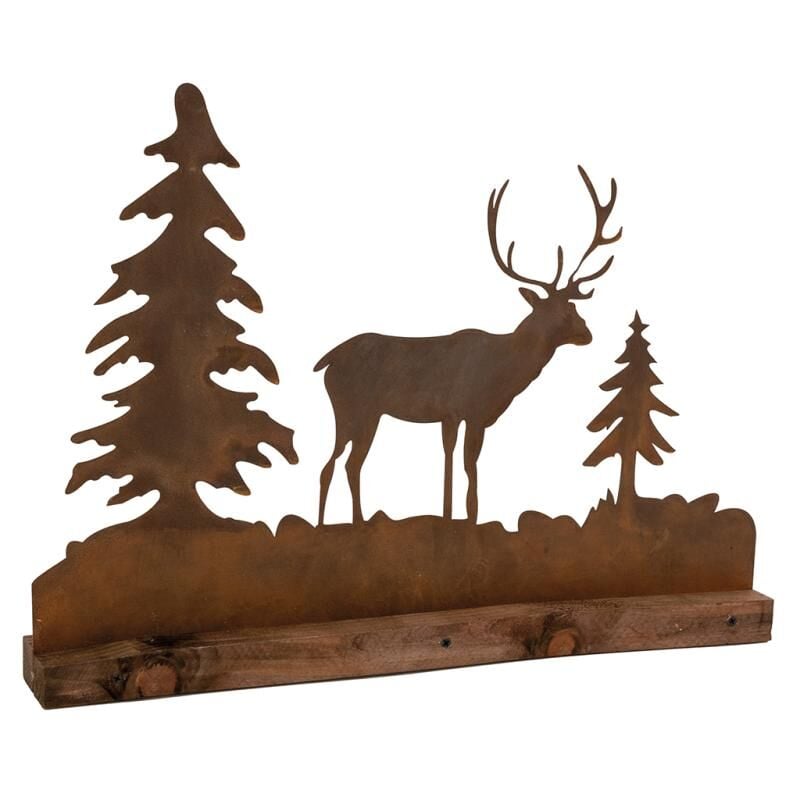 Décor de table en Bois et Métal Cerf et Sapins