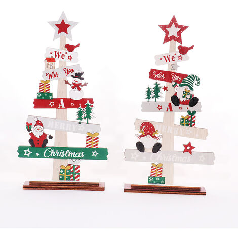 Décoration de table en bois pour sapin de Noël, sapins de Noël en bois pour décorations de maison de Noël 18 cm 2 pièces