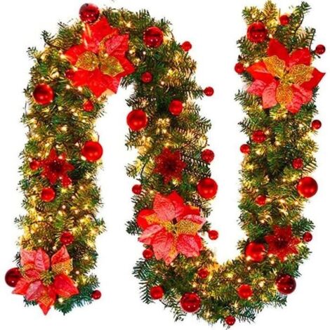 Décoration de vigne de guirlande de Noël de 2,7 m pour cheminée d\'intérieur, décoration de fête d\'escalier sans lumières LED