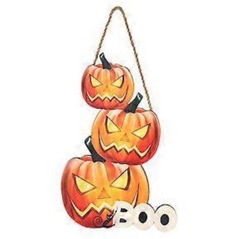 Décoration d'Halloween au design chic, panneau de porte en bois avec citrouille « Des bonbons ou un sort », veilleuse pour intérieur et extérieur, convient à de nombreuses portes, maisons et bureaux.