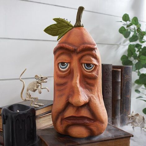Décoration d'Halloween, citrouille en résine amusante avec expression réaliste, statue de citrouille 3D pour la décoration de la maison