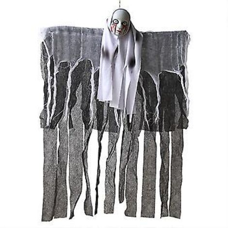 Décoration d'Halloween : Crâne fantôme suspendu en gaze, visage de fantôme, accessoires d'horreur pour porte de maison hantée, pendentif fantôme, décoration pour la maison, l'extérieur et le bar