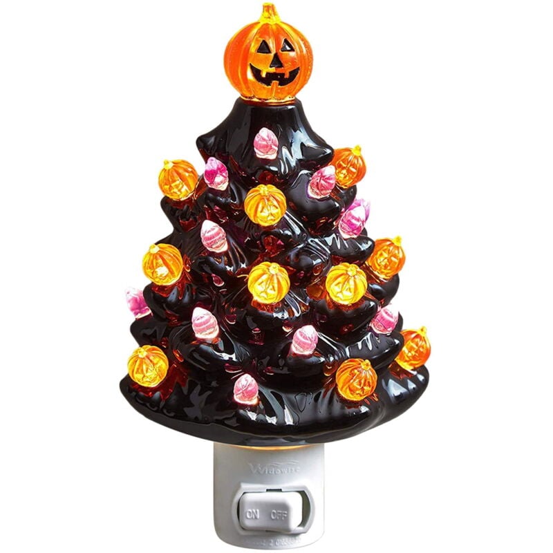 Décoration d'Halloween en céramique noire pour intérieur, petite veilleuse à brancher, décoration d'automne pour la maison