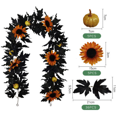 Décoration d'Halloween, fleurs artificielles d'intérieur de maison d'Halloween, rotin de feuille d'érable d'Halloween (1 tournesol)