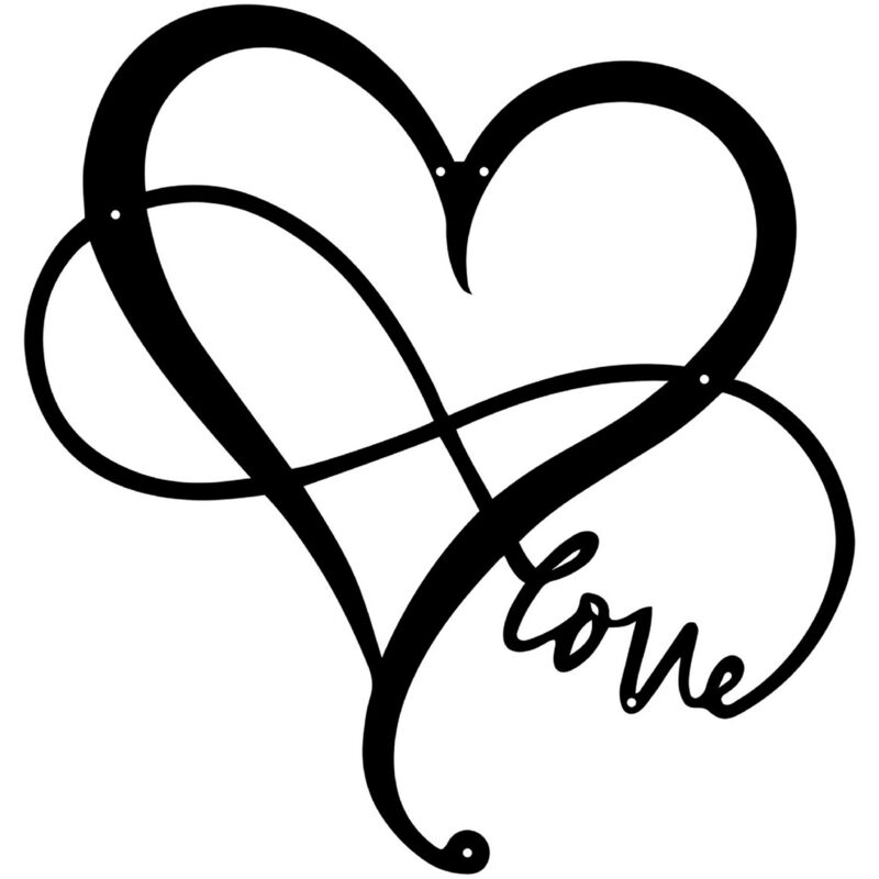 Décoration en Métal Amour 1, Métal, Noir, 48x1,5x50 cm