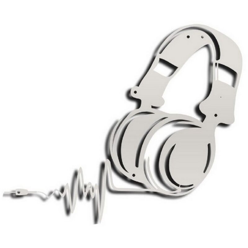 Décoration en Métal Casques de Musique 2, Métal, Argent, 41x1,5x35 cm