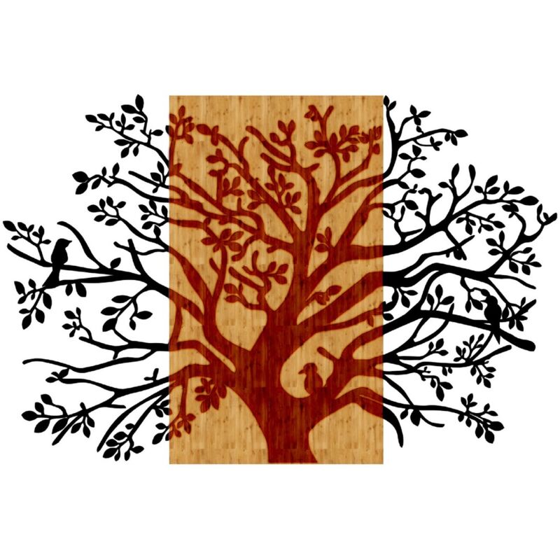Décoration en Métal et Bois Arbre 13, Métal, Bois, Noir, Marron, 76x1,8x51 cm