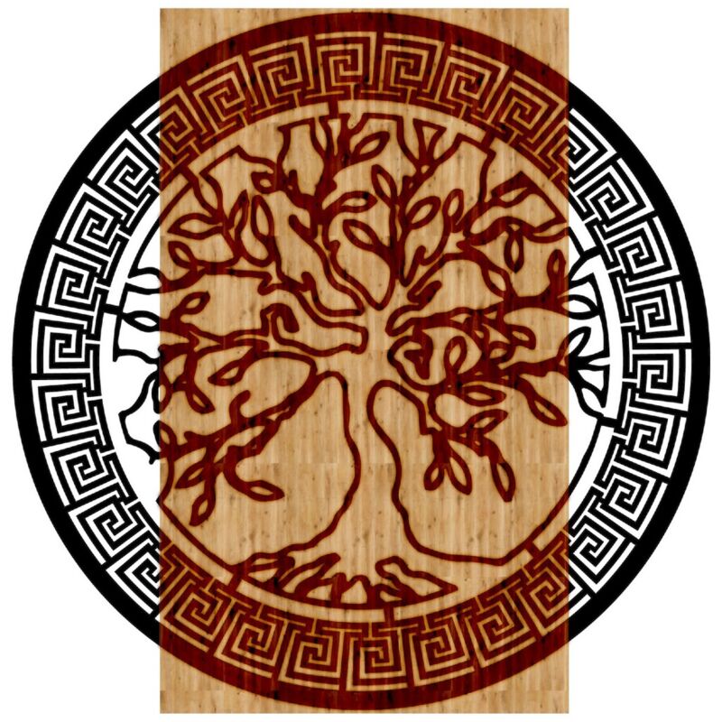 Décoration en Métal et Bois Arbre, Métal, Bois, Noir, Marron, 50x1,8x50 cm