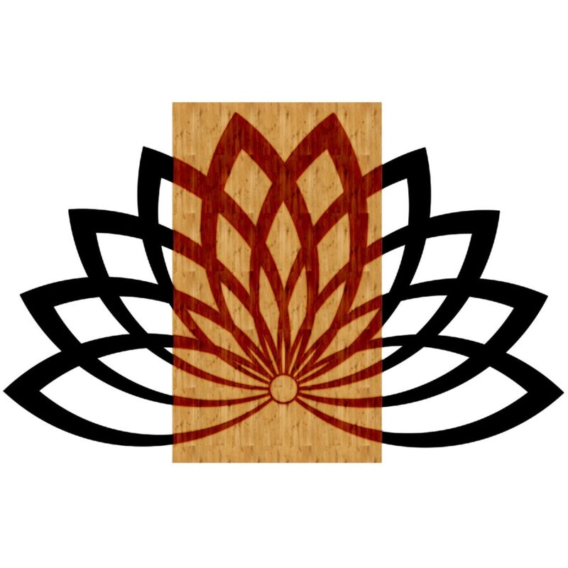 Décoration en Métal et Bois Fleur de Lotus, Métal, Bois, Noir, Marron, 78x1,8x50 cm