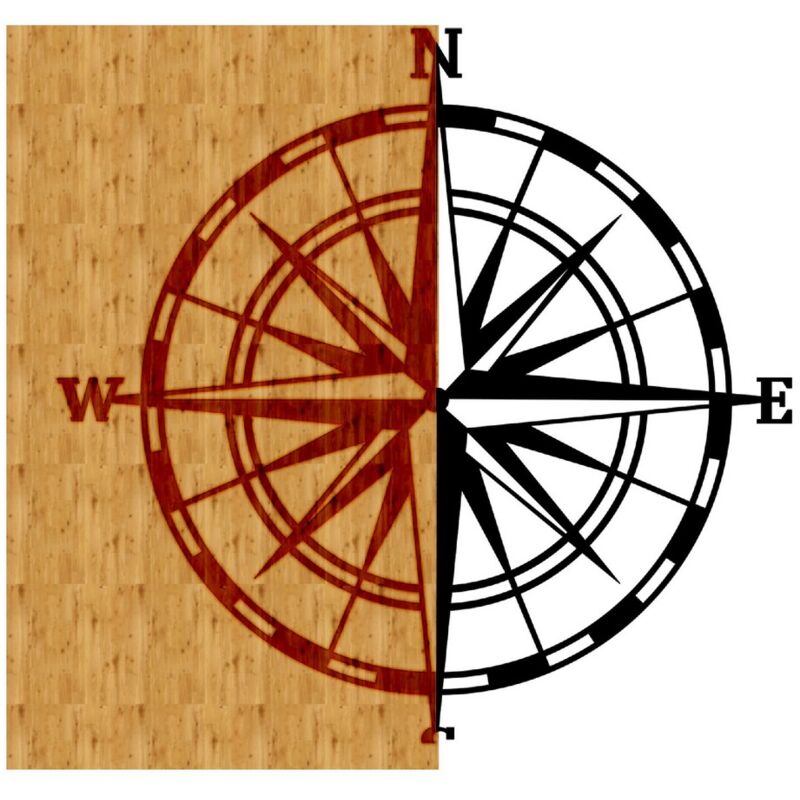 Décoration en Métal et Bois Rose des Vents 1, Métal, Bois, Noir, Marron, 52x1,8x50 cm