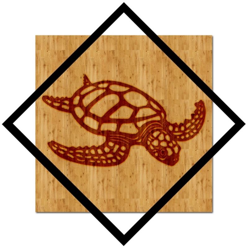 Décoration en Métal et Bois Tortue 1, Métal, Bois, Noir, Marron, 40x1,8x40 cm