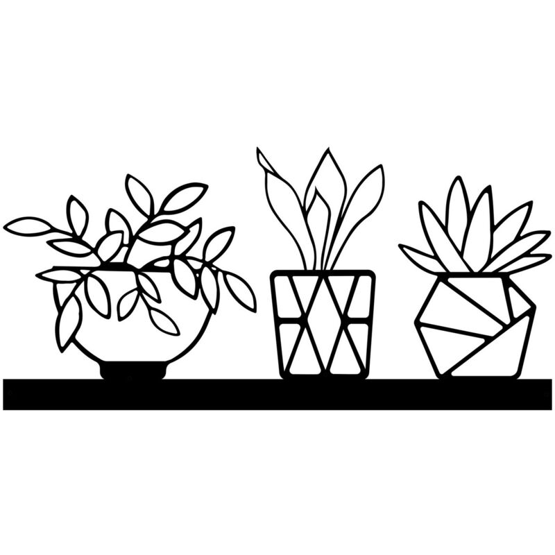 Epikasa - Décoration en Métal Fleur 15, Métal, Noir, 70x1,5x30 cm