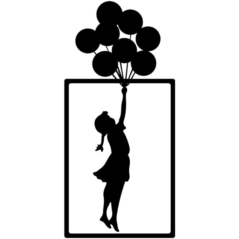 Décoration en Métal Banksy Fille 2, Métal, Noir, 47x1,5x100 cm