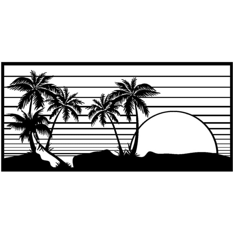 Décoration en Métal Plage, Métal, Noir, 85x0,15x40 cm