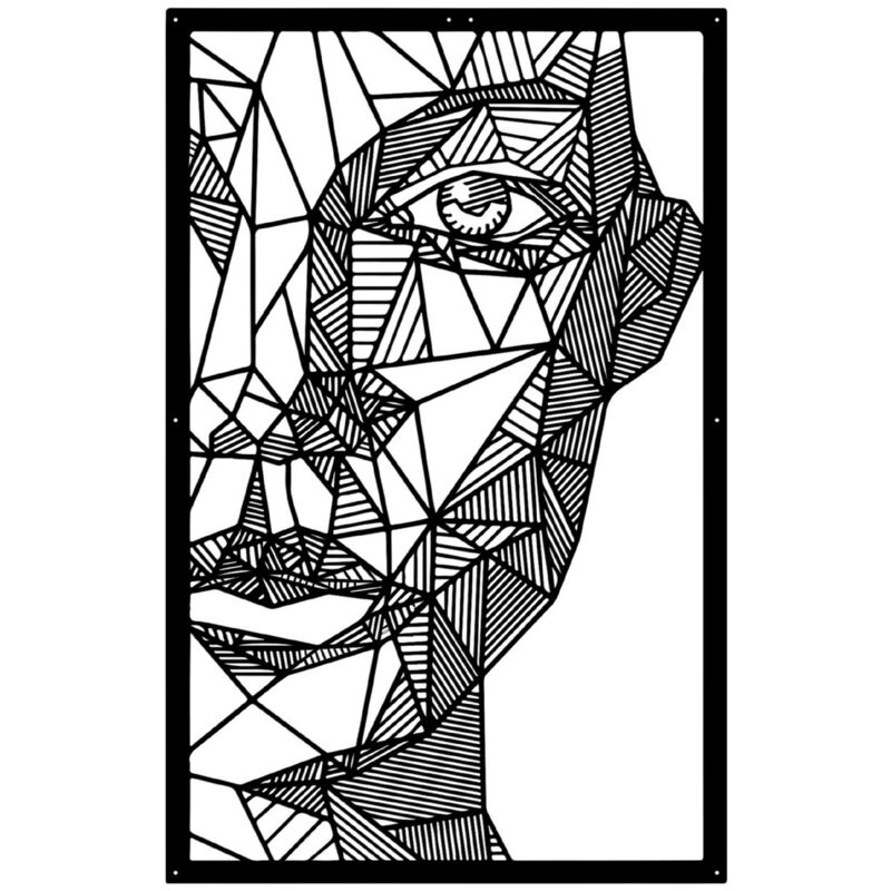 Décoration en Métal Visage 5, Métal, Noir, 65x1,5x100 cm
