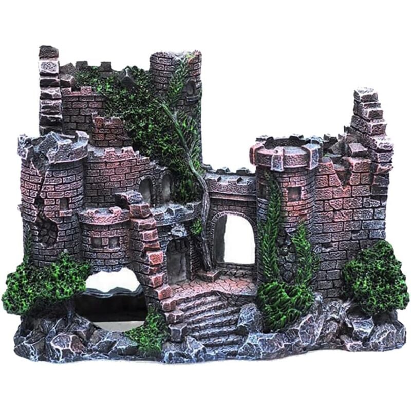 Décoration en résine pour aquarium - Cachette pour poissons en forme de château - Détails réalistes - Accessoire d'aquarium