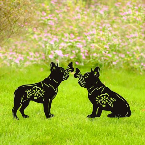 Décoration extérieure en métal représentant un bouledogue, cadeaux pour hommes et femmes, statues silhouettes noires pour orner le jardin