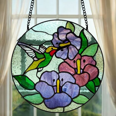 Décoration fenêtre colibri vitrail attrape-soleil 12,5 cm suspension élégante cadeau maman