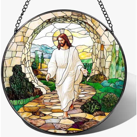 Décoration fenêtre en vitrail chrétien 20 cm – Ornement suspendu