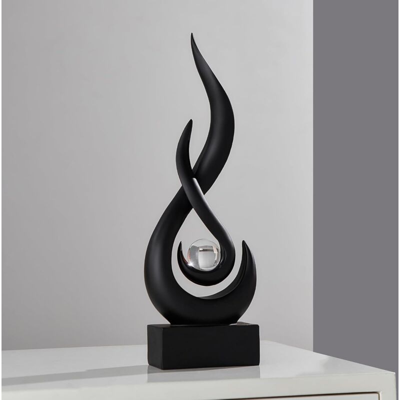 Décoration Flamme Moderne Noire, Statue Minimaliste et Sculpture Abstraite pour Salon et Bureau