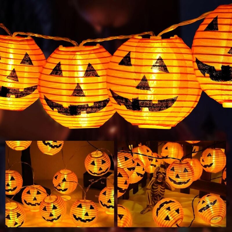 Decoration Halloween Guirlande Lumineuse, 3M 20 LED Guirlande Lumineuse Citrouille à Pile, 2 Modes, Décoration D'Halloween pour Intérieur, Extérieur,