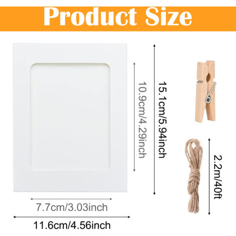Décoration intérieure, cadre photo mural avec mini pinces en bois, ensemble de ficelle de chanvre pour présentation artistique (blanc)-AquaForge
