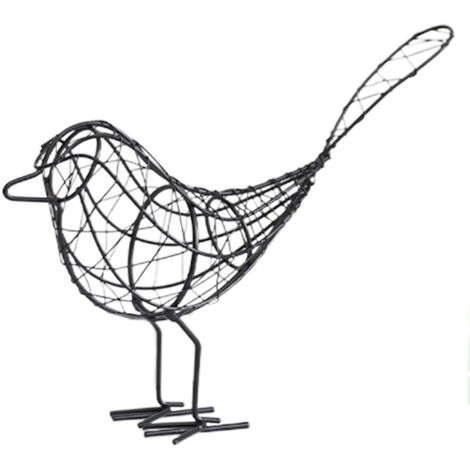 Décoration jardin : Figurine fer forgé d'oiseau pastoral, main-mise fer, 23 cm × 20 cm × 6 cm, blanc noir jaune, manomano livré