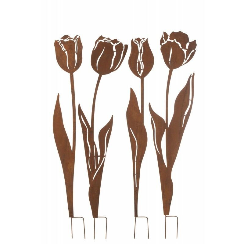 Lana Deco - Lot de 4 décorations jardin en forme de fleur en métal marron 20x1x112 cm - Marron