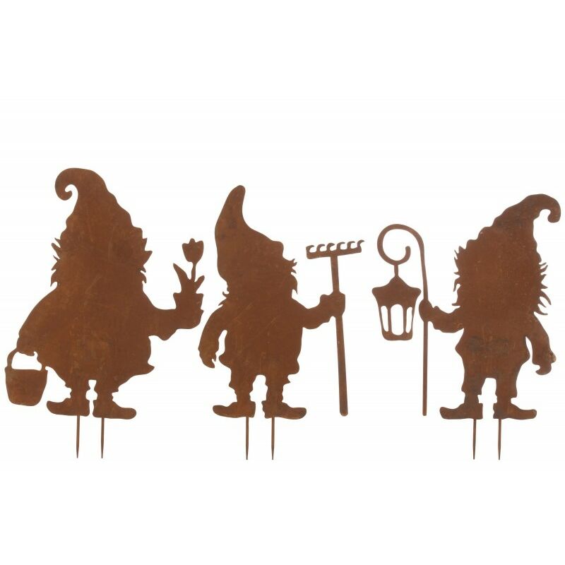Lana Deco - Lot de 3 nains de jardin en métal marron 57x1x82 cm - Marron