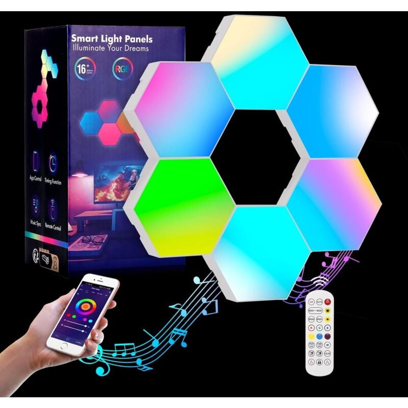 Décoration lumineuse Panneau led Hexagone Murale Lampe, Intelligent Lumières Hexagonales Contrôle Tactile rgb Lampe Gaming Veilleuses diy Géométrie