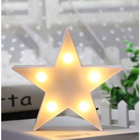 Décoration lumineuse,Veilleuse étoile en plastique LED, décoration murale pour Noël, fête d'anniversaire, chambre d'enfant, blanc