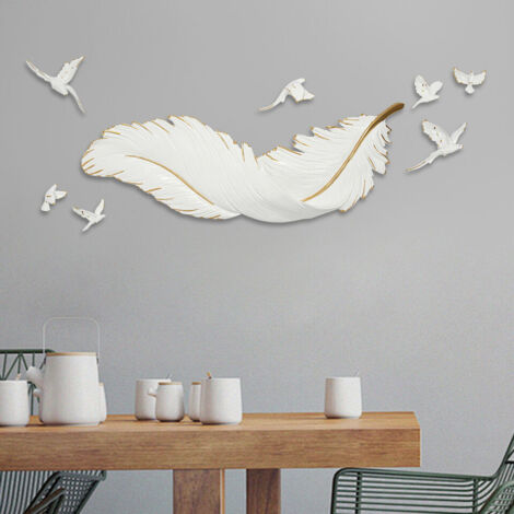 Décoration murale 3D en plumes, suspension murale en plumes, sculpture murale, ailes, décoration murale pour salon et chambre à coucher, couleur blanche.