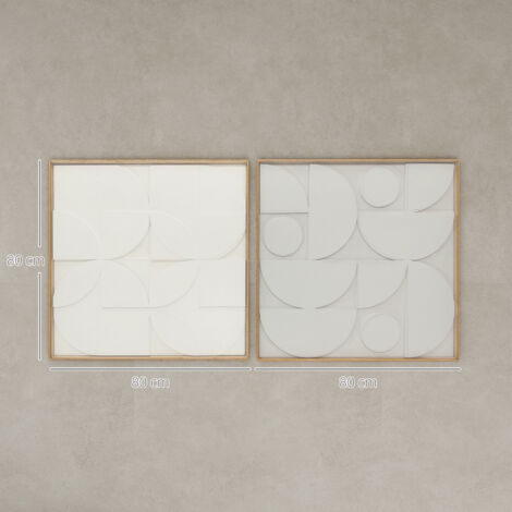 Décoration murale 3D, lot de 2, géométrique, style moderne, pour salon ou couloir, 80 x 3,5 x 80 cm, blanc