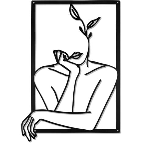 Décoration murale à suspendre à une ligne minimaliste en métal noir - Art moderne abstrait féminin - pour chambre à coucher, salon, salle de bain, balcon