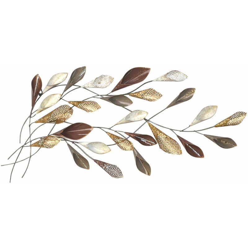 Décoration murale a suspendre motif feuilles métal vert/or 46x6x88 cm DEC05094