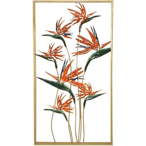 Décoration murale a suspendre motif feuilles Strelitzia métal vert/or 50x5x91 cm DEC05097