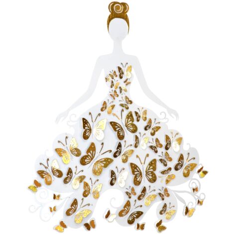 Décoration murale à suspendre motif robe de soirée en métal or blanc 62x2x75 cm DEC05069