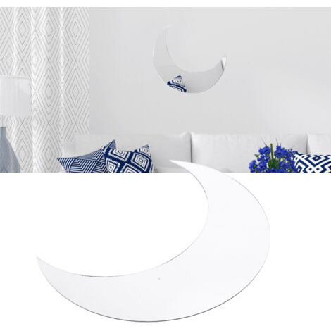 Décoration Murale Acrylic Mirror Moon Sticker, Sticker de Décoration Arrière-plan pour Maison Bureau Corridor, Argenté, 34x25.5cm