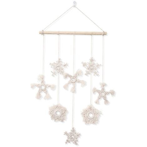 Décoration murale attrape-rêves fait main, fil de coton macramé, ornement flocon de neige pour Noël, décoration artisanale pour la maison.