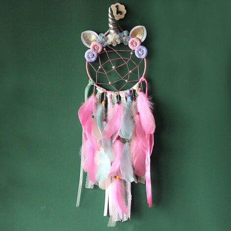 Décoration murale attrape-rêves licorne rose