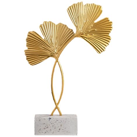 Décoration Murale avec Base en Marbre : Ginkgo Leaf Ornaments Ornement de Ginkgo en Métal avec Base Marbre pour Décor Intérieur, Dimensions 26x18cm