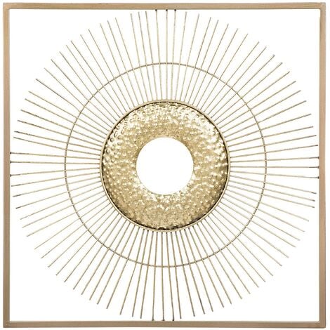 Décoration Murale avec Cardre en Métal de Forme Carrée 50 x 50 cm au Motif Solaire Doré pour Salon de Style Moderne Beliani