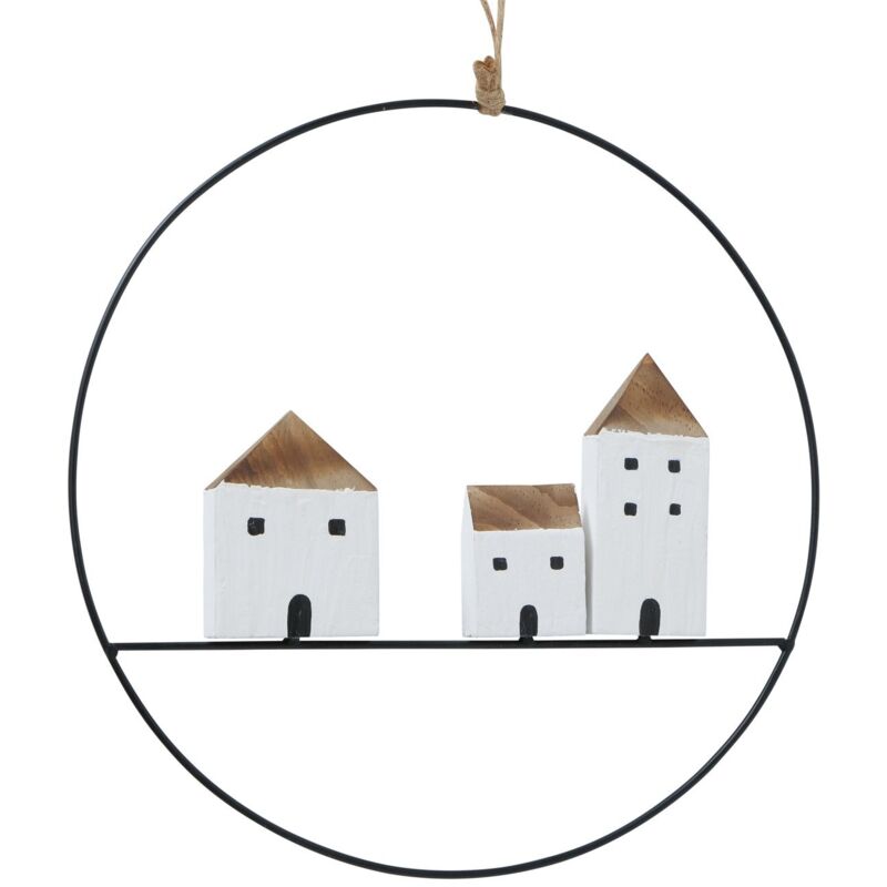 Décoration murale avec des maisons en bois, gotan, ø 28 cm