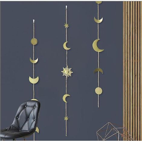Décoration murale bohème chic : guirlande dorée en forme de phase de lune pour appartement, chambre d'étudiant, bureau, chambre d'enfant, salon, chambre à coucher - Ornements et œuvres d'art murales e
