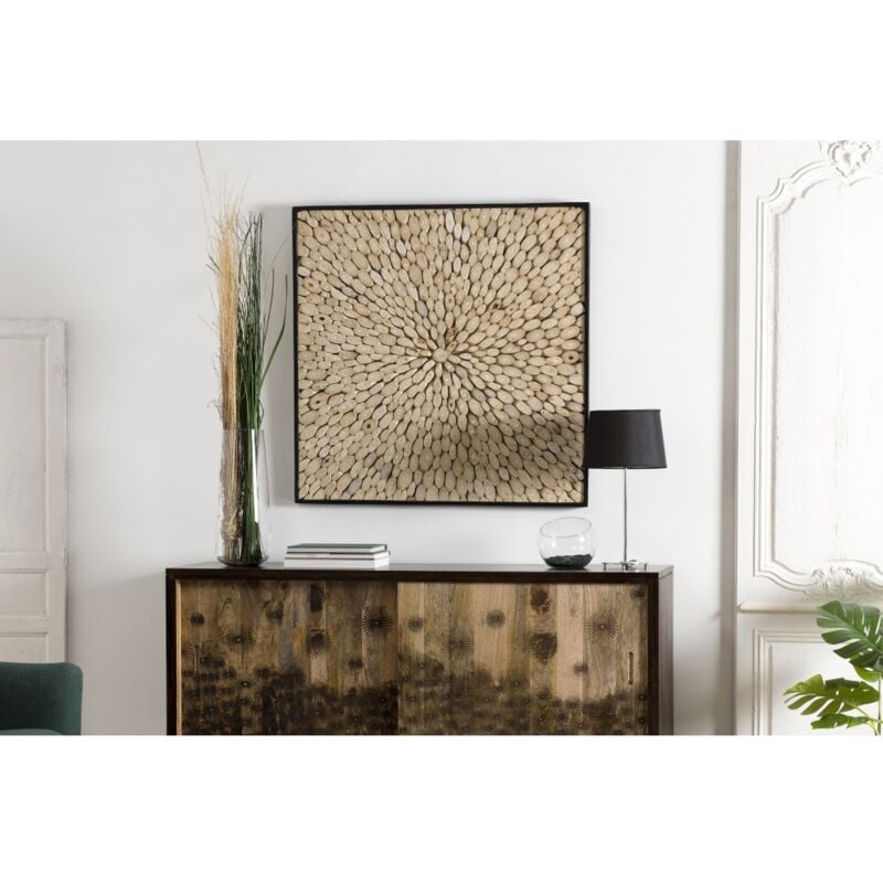Suzy - Décoration murale carrée 100x100cm bois branches Teck nature