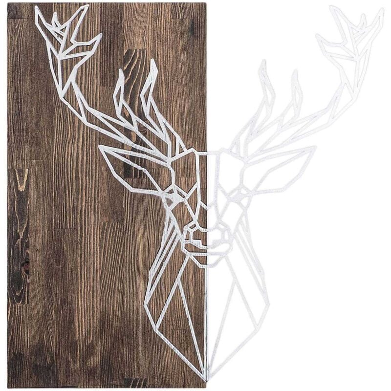 Décoration murale bois et métal Animal Cerf argenté