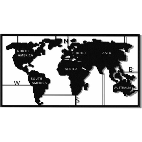 Décoration murale Carte du monde 90x55 cm Métal Noir Homemania - Noir