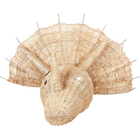 Décoration Murale Chambre Enfant Tête de Dinosaure Tricératops en Rotin Naturel Bioko