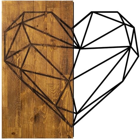 Décoration Murale Cœur en Bois et Métal, 58x58 cm, Pour Chambre Romantique ou Salon Famille