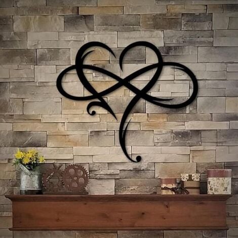 SHINING HOUSE Decoration Murale Coeur Infini, Décoration Murale en Métal, Signe d'amour Decoration Murale Metal Sculpture Murale pour la décoration salon, de la maison, de la chambre à coucher (Noir, 40 x 35 cm)